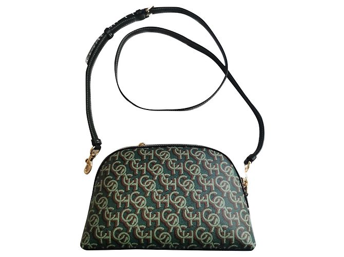 Bolsa tiracolo Coach de couro verde e lona estampada Marrom Verde escuro Gold hardware