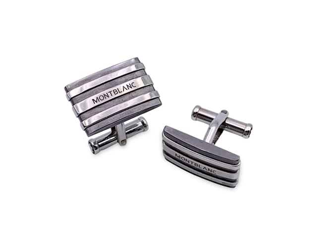Montblanc Stainless Steel Rectangle Cufflinks with Box Silvery  ref.922406