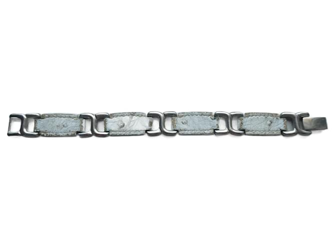 Bauveau Vintage Hermès-Armband in Straußenlederbox Silber Hardware Stahl  ref.923426