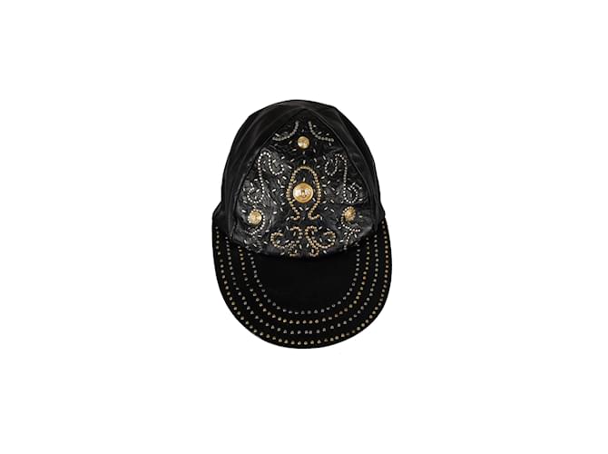 Chapeau à méduse vintage Gianni Versace Cuir Noir  ref.923457