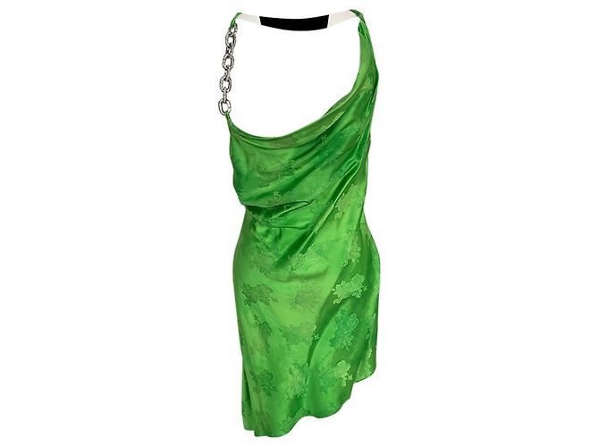 Autre Marque Vestido de viscosa verde satinado Giuseppe Di Morabito