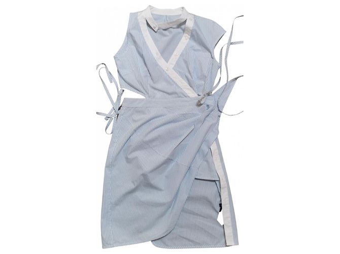 Vestido Alexander Wang asimétrico de rayas de algodón azul claro