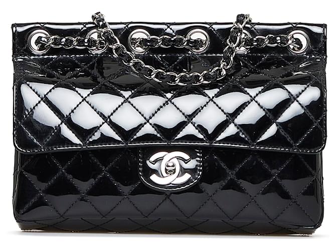 Chanel Black Medium Patent Chain-Through Flap Bag Leather Patent leather  ref.924090 - Joli Closet