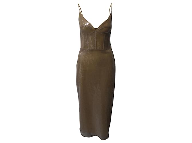 Autre Marque David Koma Sequined Sheer Midi Dress in Nude Triacetate Brown Flesh Synthetic  ref.924189