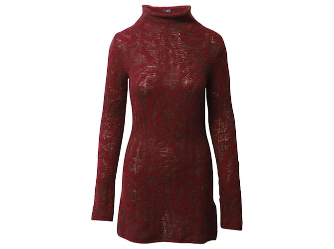 Minivestido de cuello alto en jacquard de cachemir de Etro en lana roja  ref.924214