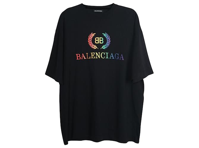 Balenciaga Rainbow Logo Tee in Black Cotton  ref.924221