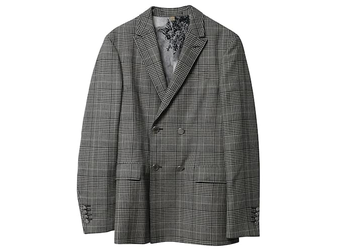Burberry Slim-Fit Check Double-Breasted Jacket in Grey Wool  ref.924222