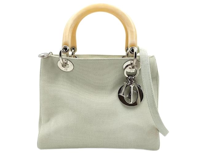Christian Dior Lady Dior bag in pastel water green canvas Cloth  ref.924223