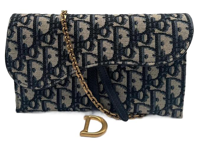 Dior Saddle Pouch with Chain Blue Oblique