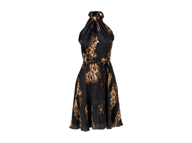 Vestido Blumarine Estampado Leopardo Castaño Seda  ref.924616