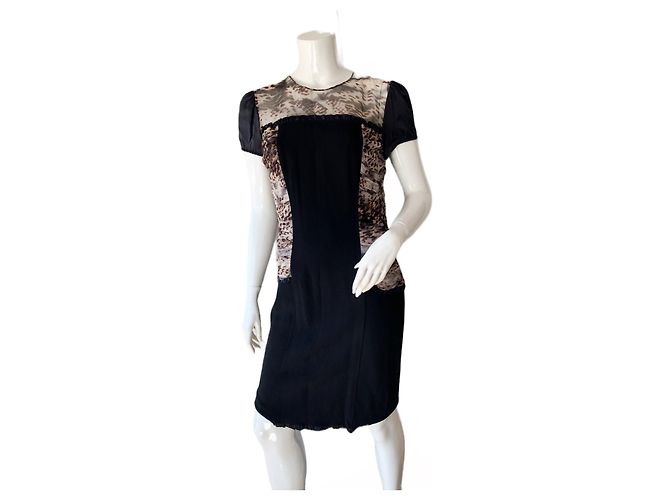 Blumarine Kleid mit Leopardendetails aus reiner SEIDE Braun Schwarz Beige Bronze
