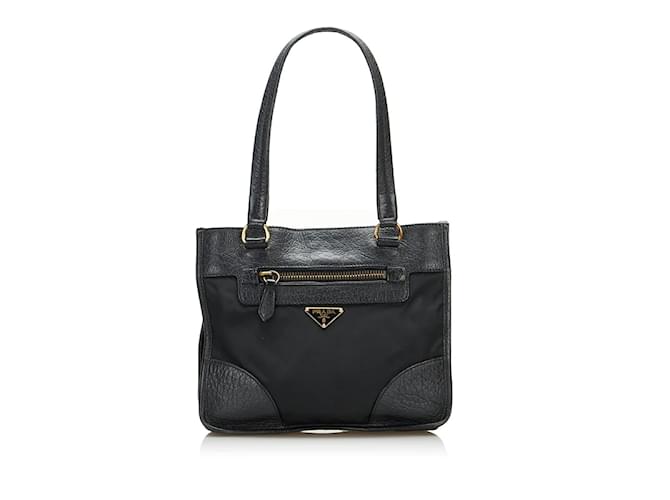 Prada Sac à main Tessuto et cuir garni Toile Noir  ref.925081