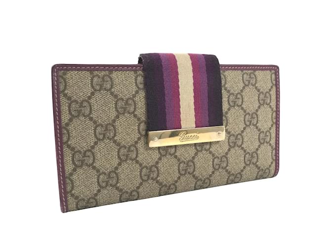 Carteira longa em lona Gucci GG Supreme Web Flap 181668 em bom estado Marrom  ref.925137