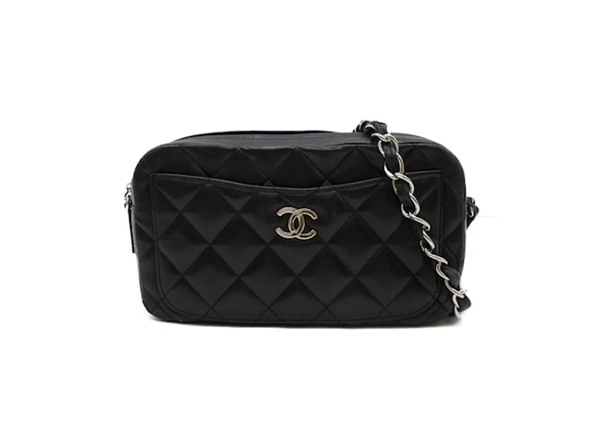 Chanel CC Quilted Leather Chain Camera Bag Black Lambskin ref