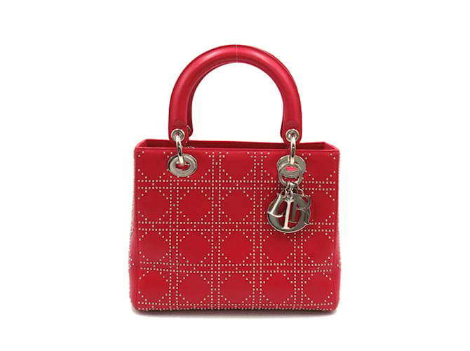 Studded Cannage Lady Dior 09-MA-0073 Red Leather Pony-style calfskin  ref.925167