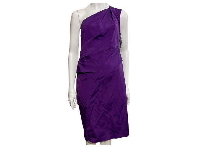 Escada vestido ombro a ombro mescla de seda roxo