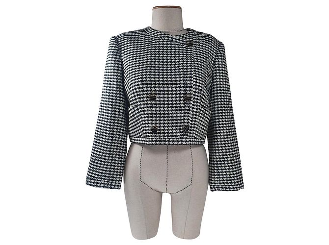Jaqueta cropped Sandro pied de pombo preto e branco