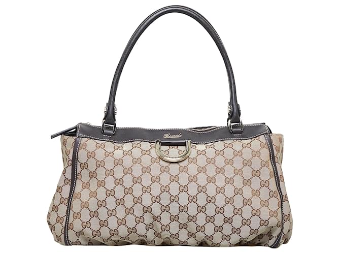 GUCCI D Ring GG Canvas Tote Bag Beige