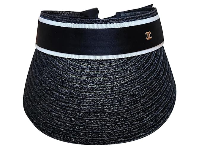 Cambon Chanel Collection Cruise visor 2022 Black White Straw  ref.925790