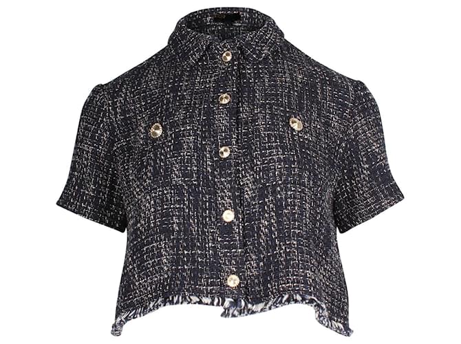 Kurz geschnittenes Maje-Top aus marineblauem Baumwoll-Tweed Baumwolle  ref.925797