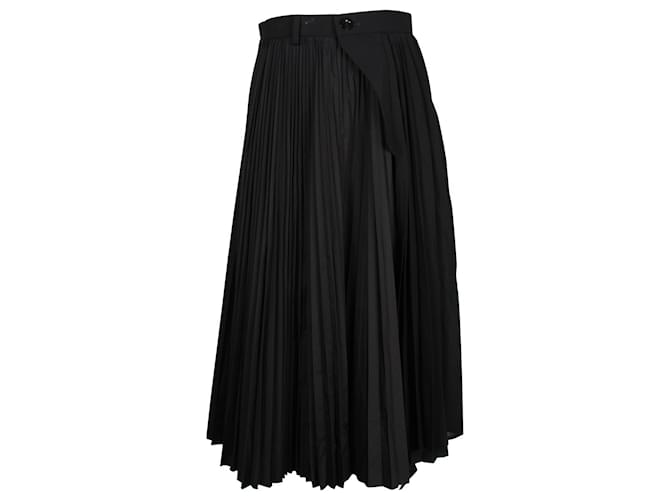Sacai Electric Pleated Midi Skirt in Black Polyester  ref.925822
