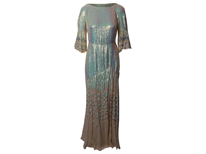 Temperley London Celestial Evening Gown in Iridescent Beige Viscose Cellulose fibre  ref.925833