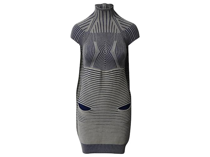 Peter Pilotto Striped High Neck Knitted Mini Dress in Multicolor Cotton Multiple colors  ref.925850
