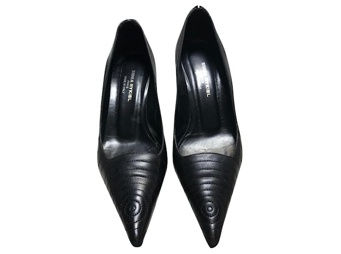 Sonia Rykiel stitched pumps in circles Black Leather  ref.926501