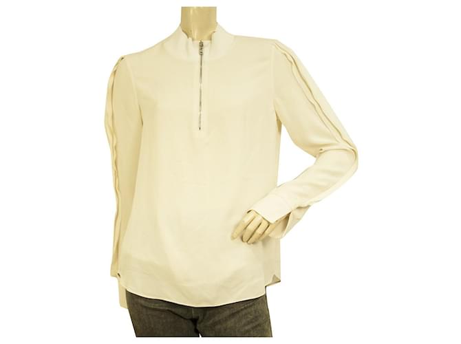 3.1 Phillip Lim Ivory Silk Zipper Top Long Sleeves Blouse size 4 Cream  ref.926502