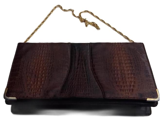 Autre Marque Crocodile clutch Brown Exotic leather  ref.926551