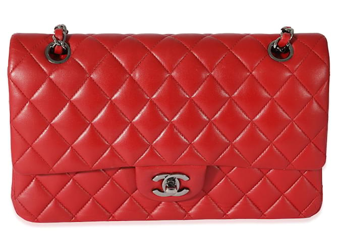 Timeless Chanel Maroon Lambskin Medium Classic Double Flap Bag Red