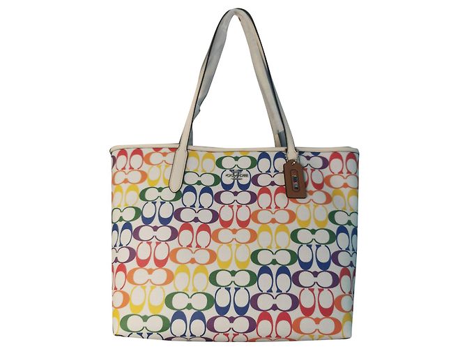 Coach Regenbogen Canvas Tote Bag Multicolore Weiß Rot Blau Mehrfarben Grün Orange Roh Lila Gelb