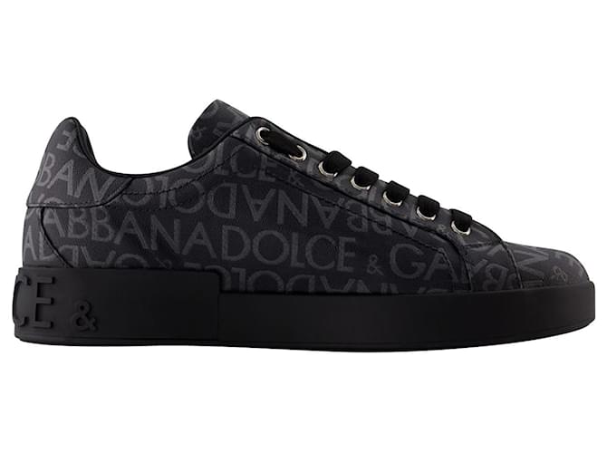 Dolce & Gabbana Logo Spalmato Sneakers - Dolce&Gabbana - Canvas - Black Nero Tela  ref.927252