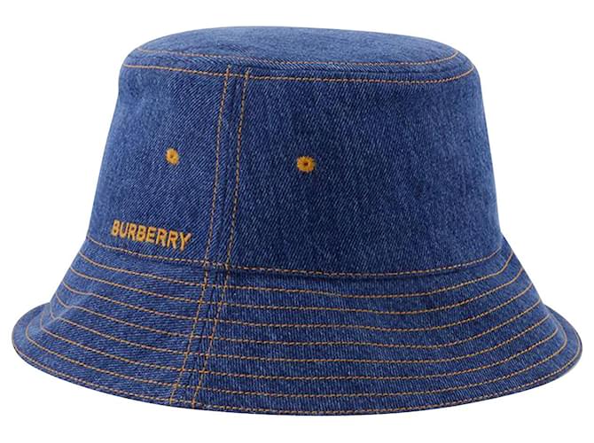 Chapeau MH Washed Denim Bucket - Burberry - Coton - Indigo délavé Bleu  ref.927299
