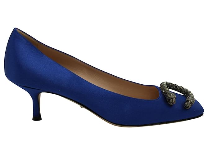  Gucci Dionysus Brooch Heels in Blue Satin  ref.927328