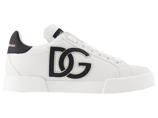 Dolce & Gabbana Portofino-Sneaker mit Logo-Print – Dolce&Gabbana – Leder – Schwarz/ Nicht-gerade weiss Weiß  ref.927345
