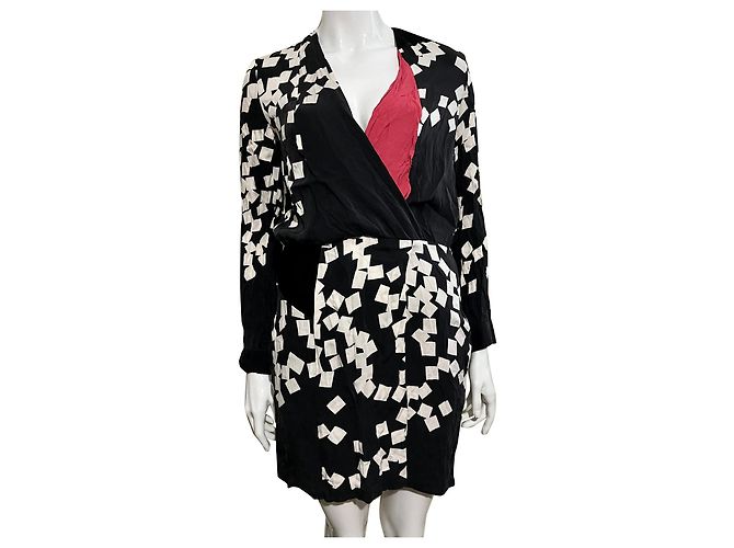 Diane Von Furstenberg Vestido cruzado DvF de seda Negro Blanco Roja