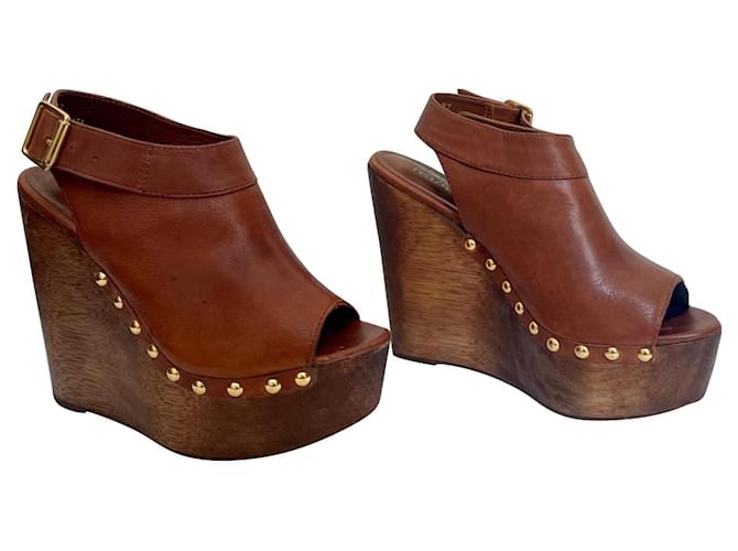 Minelli Caramel wedge clogs Leather  ref.927740