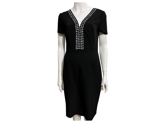 Diane Von Furstenberg DvF Maisie dress in black with polkadot trim White Viscose  ref.927794