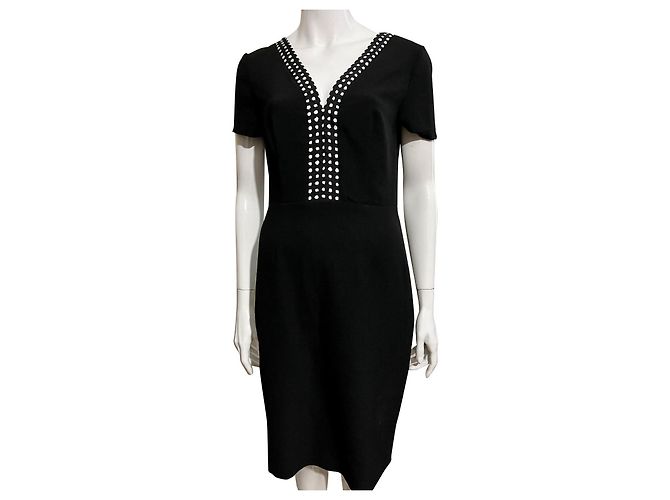 Diane Von Furstenberg Vestido DvF Maisie preto com debrum de bolinhas Branco