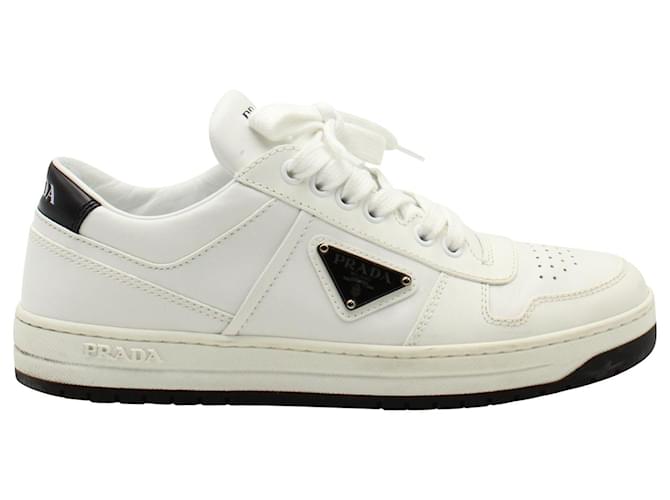 Prada Downtown Perforated Sneakers in White Leather   ref.927819