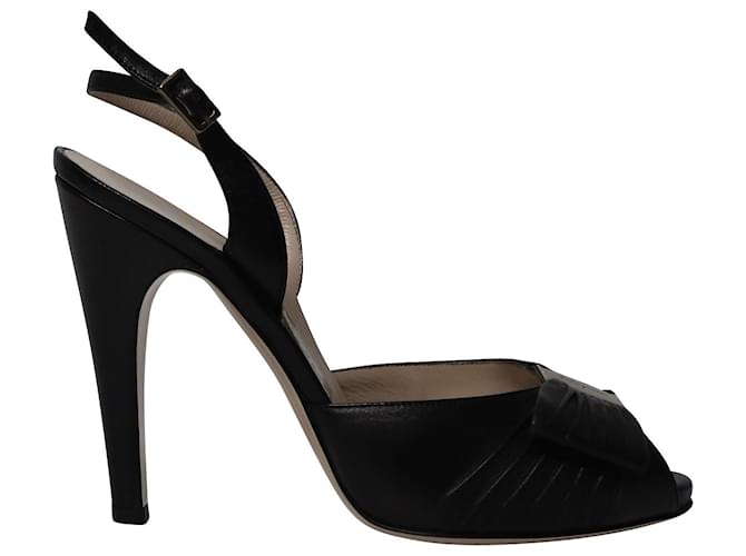 Salvatore Ferragamo Bow Detail Slingback Sandals in Black Leather  ref.927837