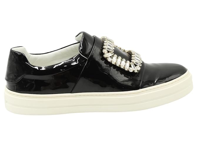 Roger Vivier  Sneaky Viv Crystal Embellished Slip On Sneakers in Black Patent Leather  ref.927851