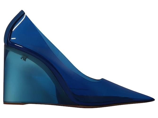Amina Muaddi Zapatos de salón con cuña de cristal Ane Muaddi en PVC azul Plástico  ref.927855