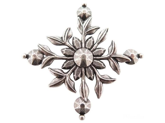 Other jewelry NEW SAINT LAURENT RUNWAY FLOWER BROOCH BRASS AGED EFFECT NEW BROOCH Silvery  ref.928173