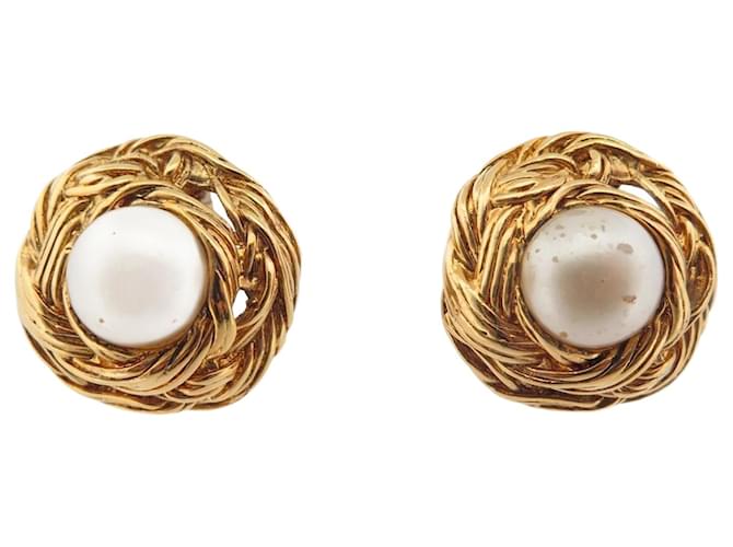 VINTAGE CHANEL EARRINGS 1985 PEARLS AND GOLDEN METAL GOLDEN