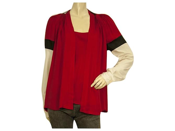 Diane Von Furstenberg DVF Marian Red Silk Twin Set Cardigan