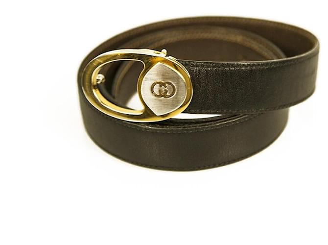 Gucci Silver Gold GG Monogram Black Brown Leather lined Faced Thin