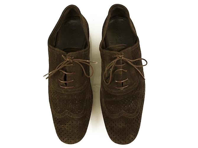 Chaussures richelieu à lacets perforées en daim marron Louis Vuitton LV homme 7 Suede  ref.928284