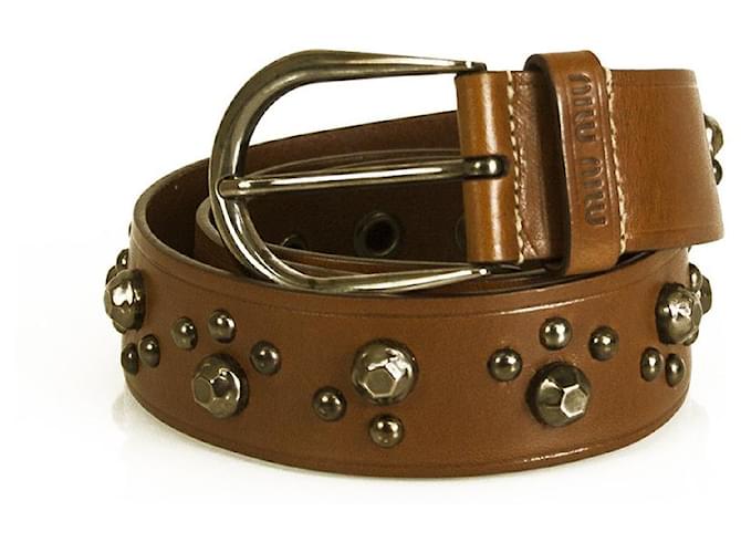 Miu Miu Cintura con borchie hardware color canna di fucile in pelle marrone taglia 85/34  ref.928294